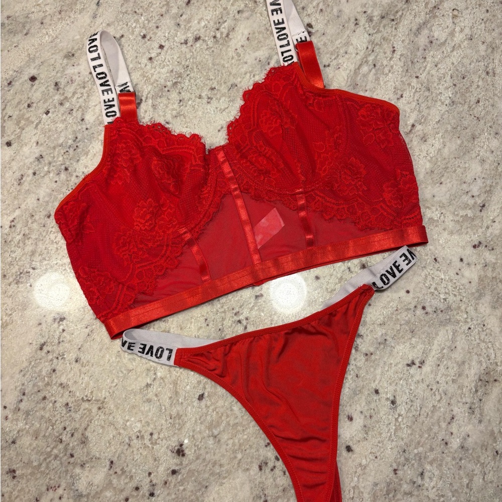 Shein Red Lace Bralette and Thong Set XL